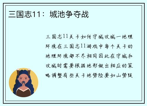 三国志11：城池争夺战